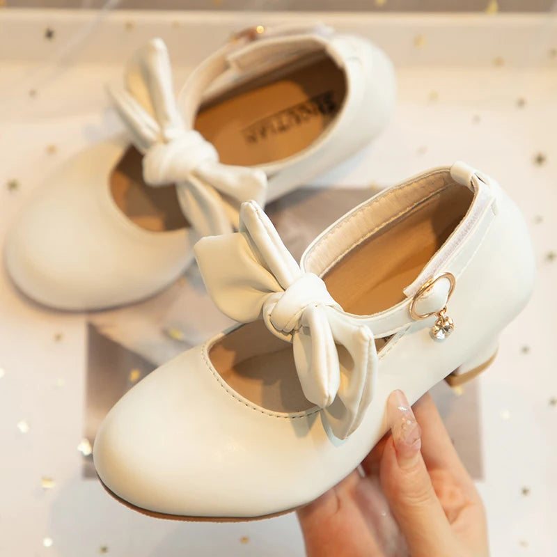 Kid Pump Shoes Girl Luxury Gold White Low Heel Dance Child Fashion Bowknot Ankle Strap Mary Janes Wedding Party Footwear