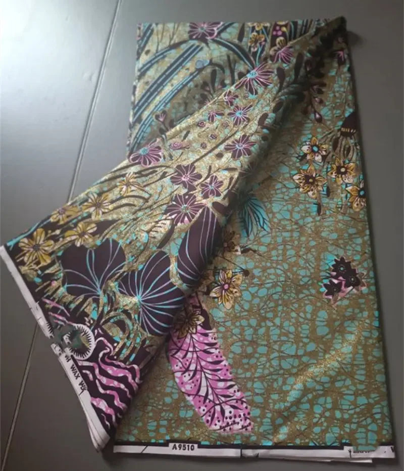New Fashion African Grand Super Batik Flash Gold Print Fabric Ankara Wax Fabric 6 yards Soft Real African Golden Fabric