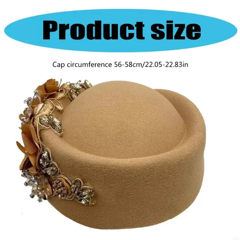 R1WE Women Church Baptism Hat Wool Hat for Horseracing Roleplay Bolwer Hat Formal Occasion Cosplay Costume Hat