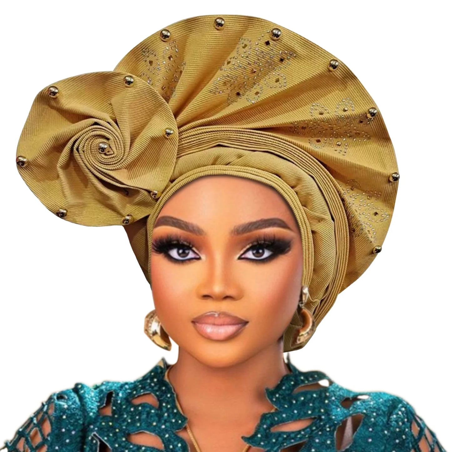 2025 New Auto Gele Headtie Already Made African Head Wraps for Women Nigerian Aso Oke Beads and Sequins Headtie African Headwear