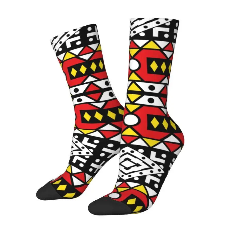 Colorful Ankara Geometric Pattern Socks for Men Women Stretchy Summer Autumn Winter African Ethnic Tribal Art Crew Socks