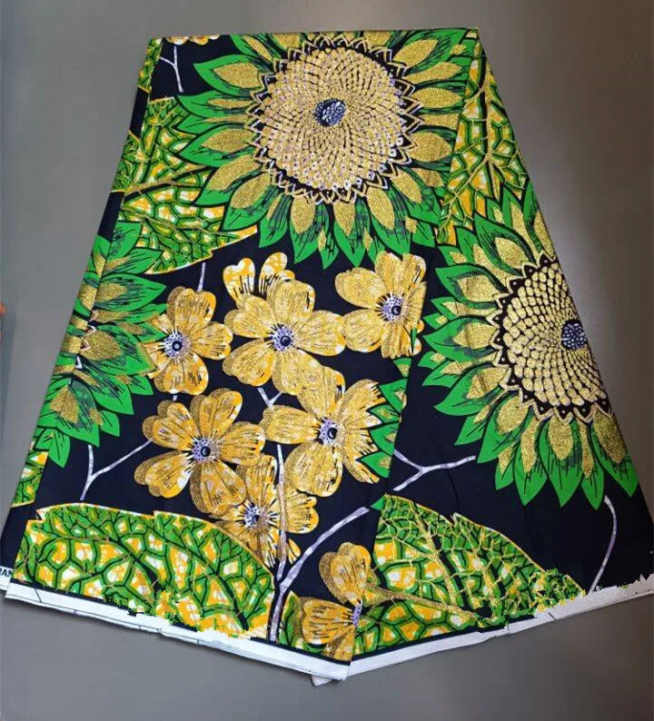 New Fashion African Grand Super Batik Flash Gold Print Fabric Ankara Wax Fabric 6 yards Soft Real African Golden Fabric