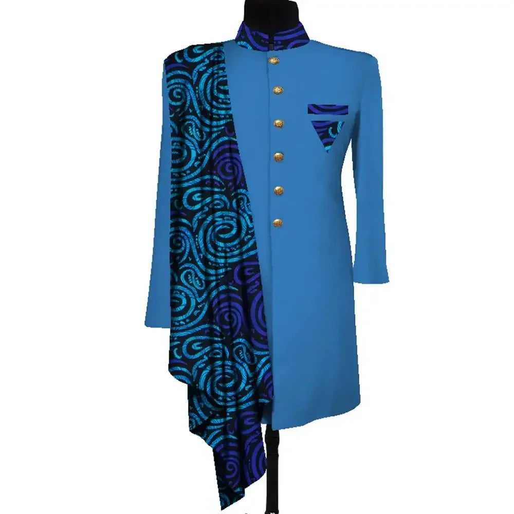 African Men Coat Long Sleeve Men Clothes Suit Jacket Dashiki Tops Coat Print Patchwork Blazer Wedding Dress Suit Shirt WYN1055