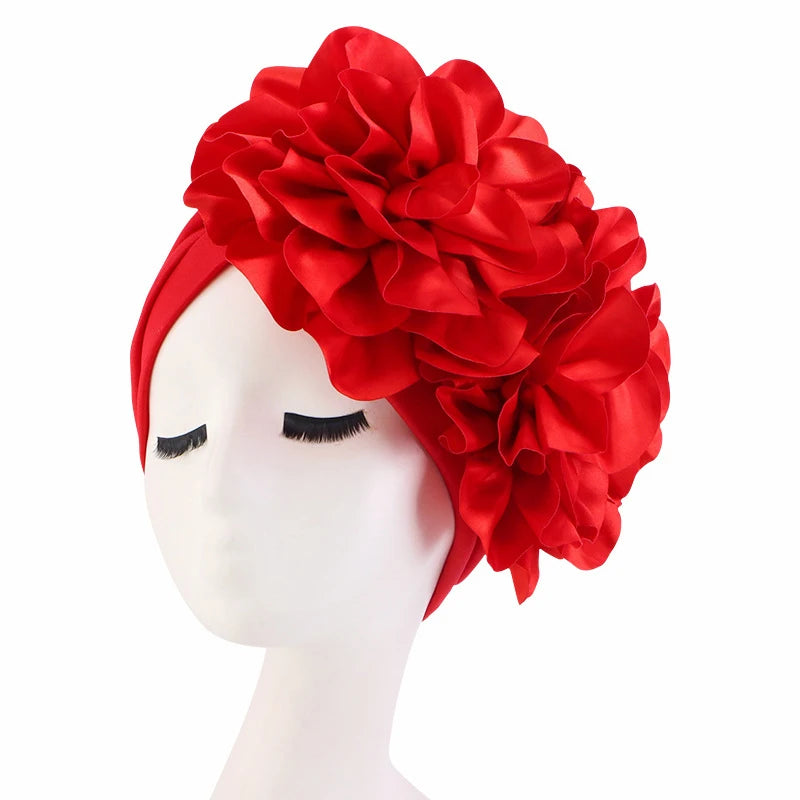 2023 Rhinestones Turban Hat with Side Satin Ruffles Women's Wrap Head Beanies Muslim Headscarf Bonnet African autogele Headtie