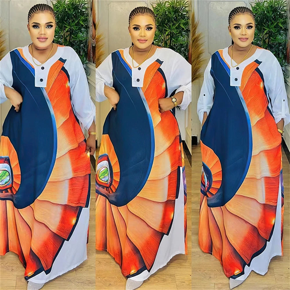 Satin Djellaba Muslim Women Dress Print African Clothing Ankara Dashiki Boubou Robe Dubai Abaya Turkey Kaftan Jalabiya Ramadan