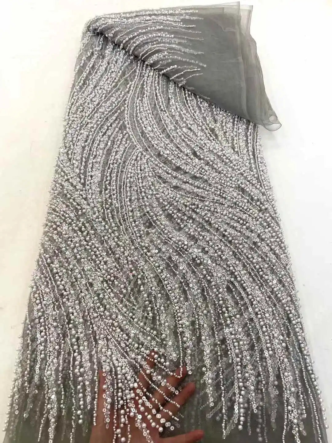 African Beads Lace Fabric 2025 High Quality Mesh Sequins Lace Embroidered French Groom Fabric For Sewing Evening Dresses Women