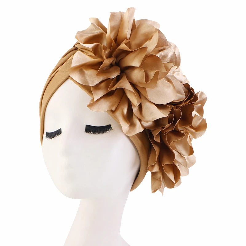 2023 Rhinestones Turban Hat with Side Satin Ruffles Women's Wrap Head Beanies Muslim Headscarf Bonnet African autogele Headtie