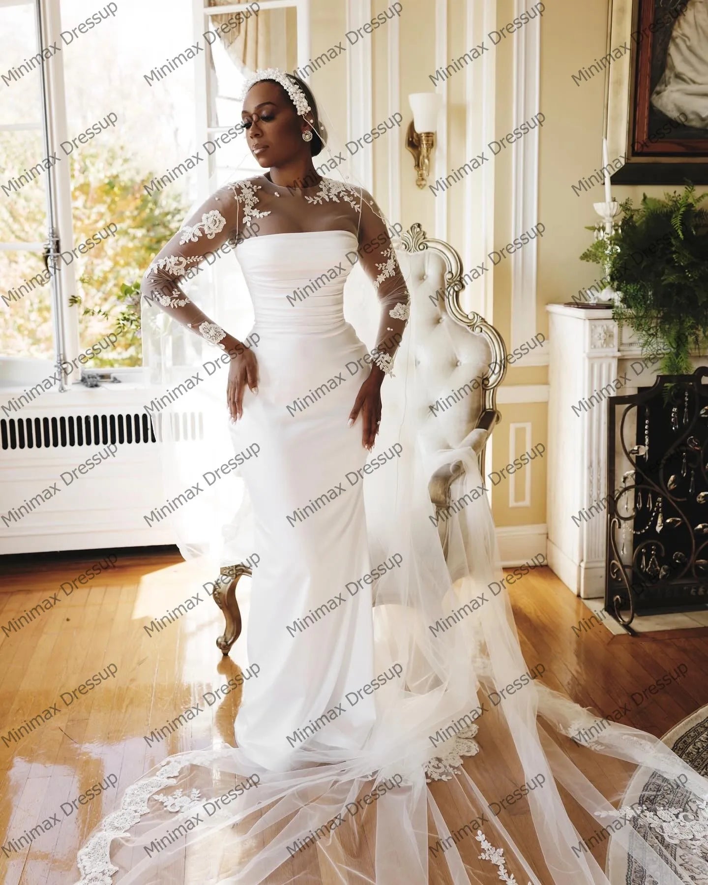 Vintage Satin Mermaid Africa Wedding Dress Elegant Appliques Taffeta Long Aso Ebi Bridal Gowns Illusion Flowers Prom Party Gowns