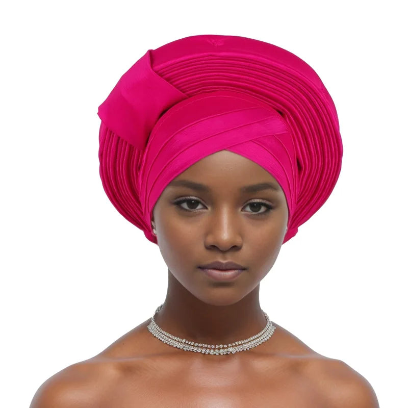 African Nigeria Bonnet Party Turban Pleated Turban Cap for Women Ready to Wear Aso Oke Already Made Auto Gele Headtie Head Wrap