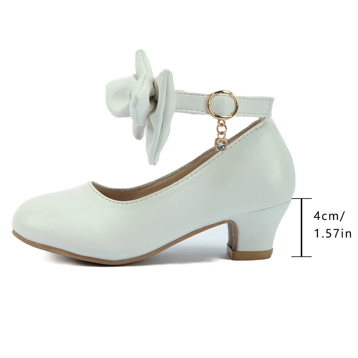 Kid Pump Shoes Girl Luxury Gold White Low Heel Dance Child Fashion Bowknot Ankle Strap Mary Janes Wedding Party Footwear