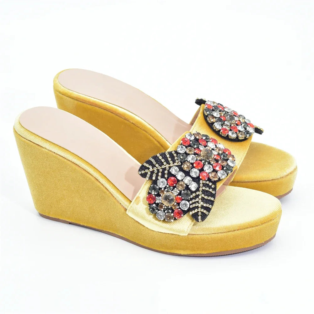 Nigerian Women's Party High Heel Pumps Elegant Rhinestone Design Wedges Shoes for Women Wedding Ladies Platform Shoes