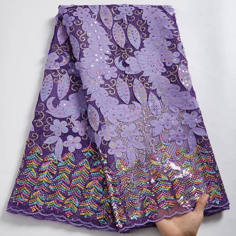Colorful Sequins African Mesh Lace Fabric Embroidery High Quality Nigerian French Net Lace Fabrics For Wedding Party Dress 2581A