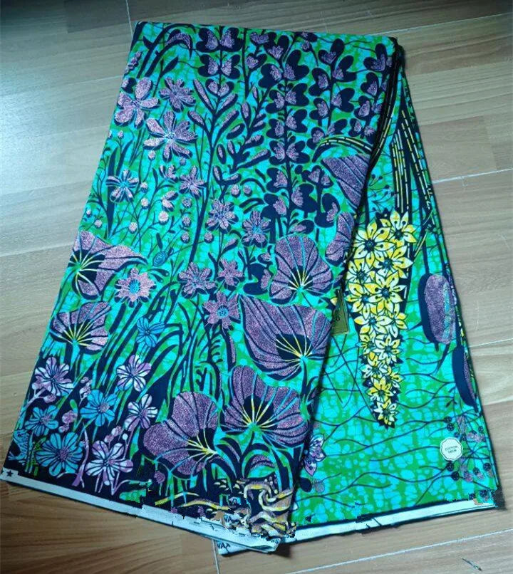 New Fashion African Grand Super Batik Flash Gold Print Fabric Ankara Wax Fabric 6 yards Soft Real African Golden Fabric
