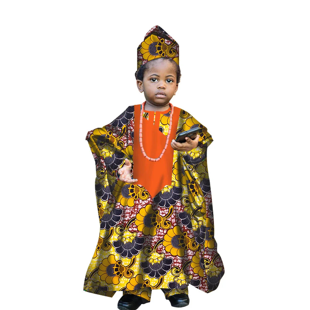 Fashion New African Tradition Clothes For Kids Boys Ankara Long Sleeve Tops Embroidery Dashiki Robe Shirt Pant Child Set Ramadan