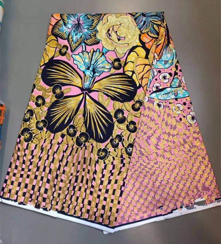 New Fashion African Grand Super Batik Flash Gold Print Fabric Ankara Wax Fabric 6 yards Soft Real African Golden Fabric