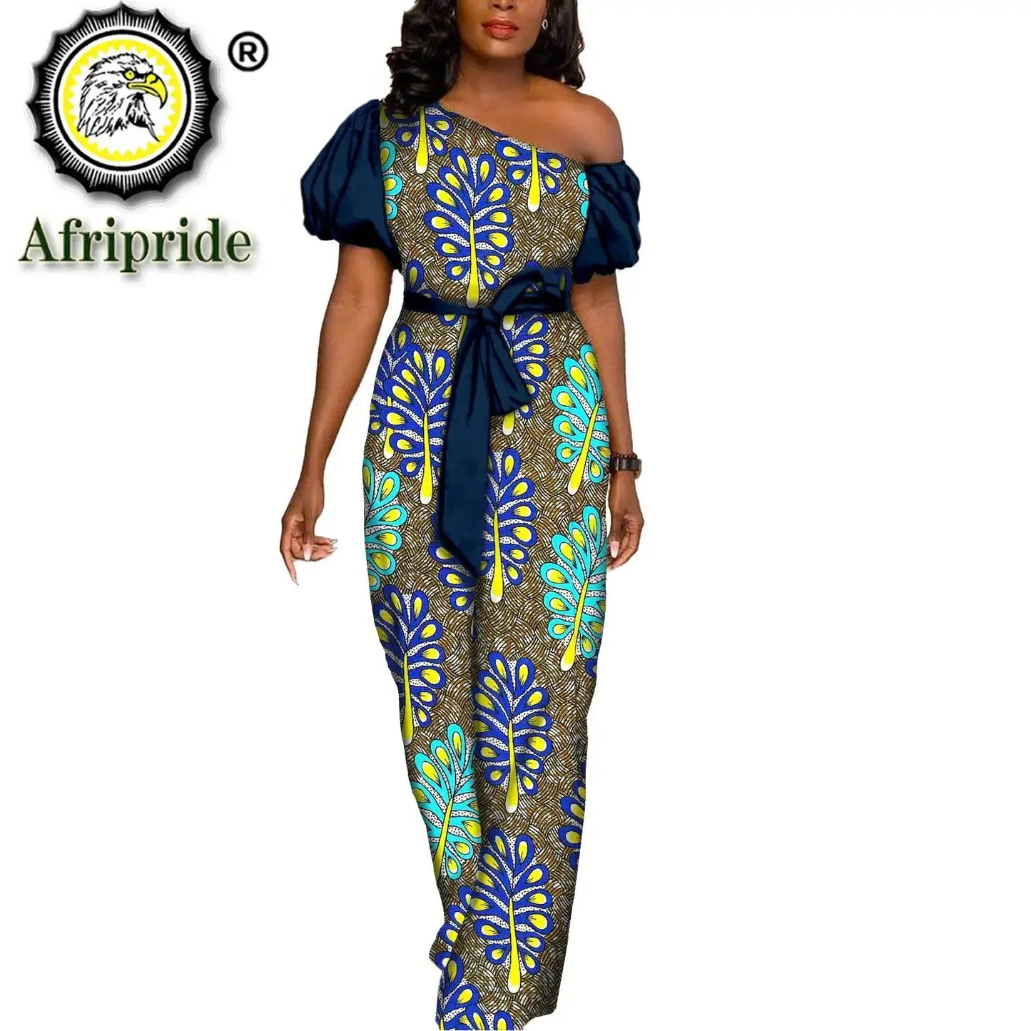 African Dresses for Women Maxi Dress Elegant Ankara Print Sleeveless High Waist African Clothes with Belt Formal outfit S2125036