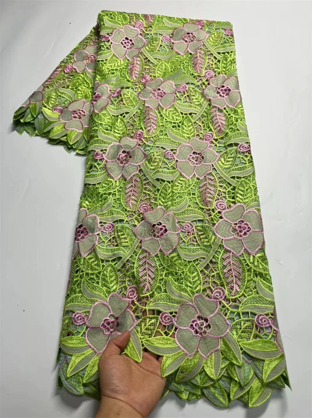 African Guipure Cord Lace Fabric with Stones High Quality Nigerian Water Soluble Lace for Women Wedding Dresses Sew