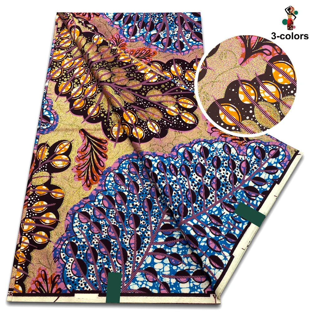 Grand Golden Fabric 100% Cotton Ankara Wax Fabric High Quality African Wax Print Fabric For Sewing 6 yards Gold Print Fabric