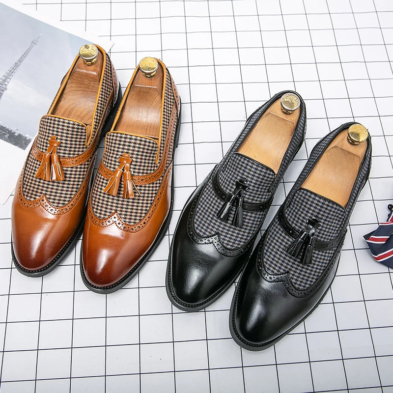 New Tassel Business Loafers for Men Toe Slip-On Brown Driving Shoes Men Dress Shoes Fashion Wedding Moccasins Free Shipping