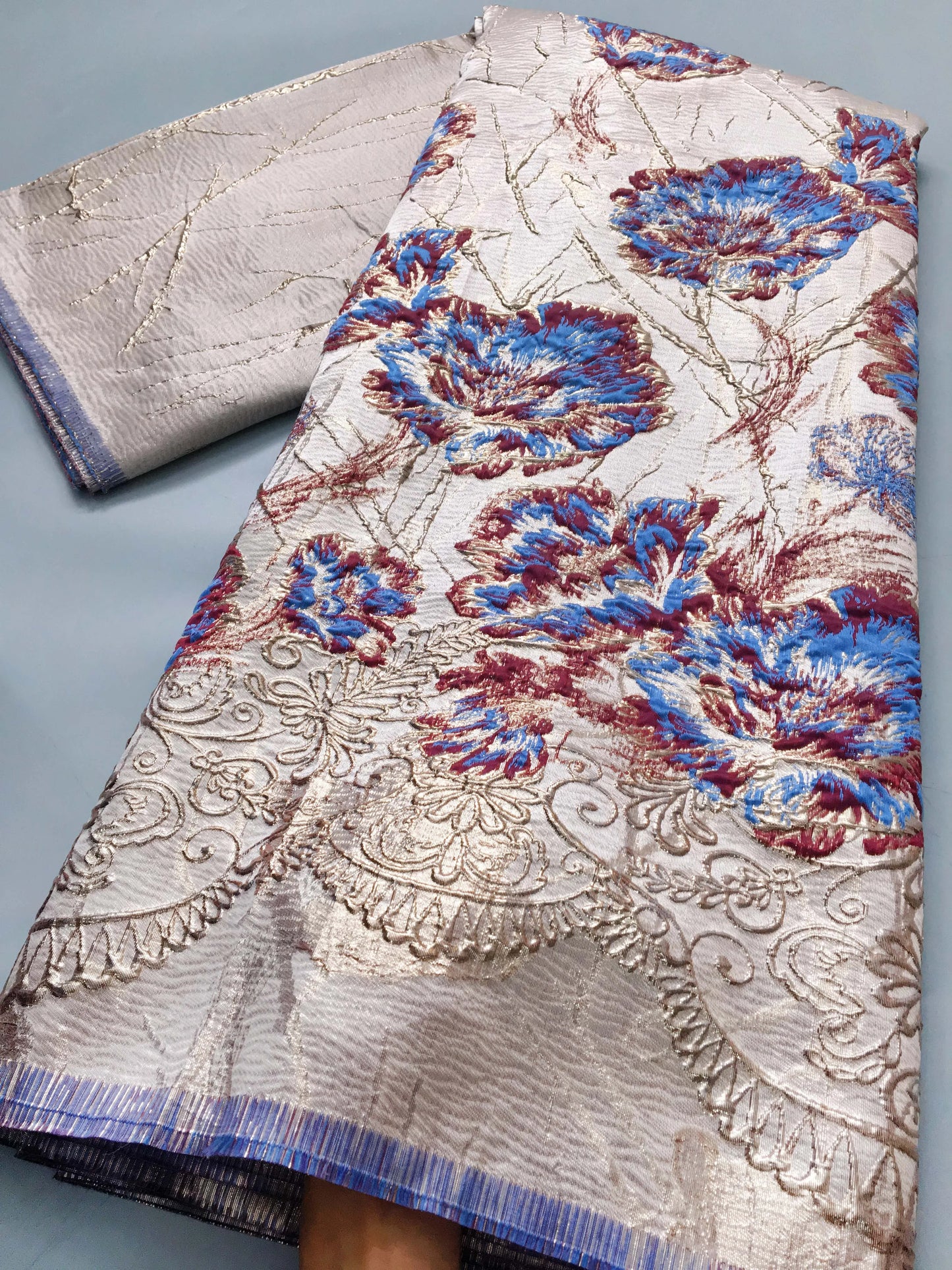 African Jacquard Gilded Lace Fabric High Quality Brocade Lace Fabric Nigerian Sewing for Luxury Party Dresses, 2.5yards - 3982