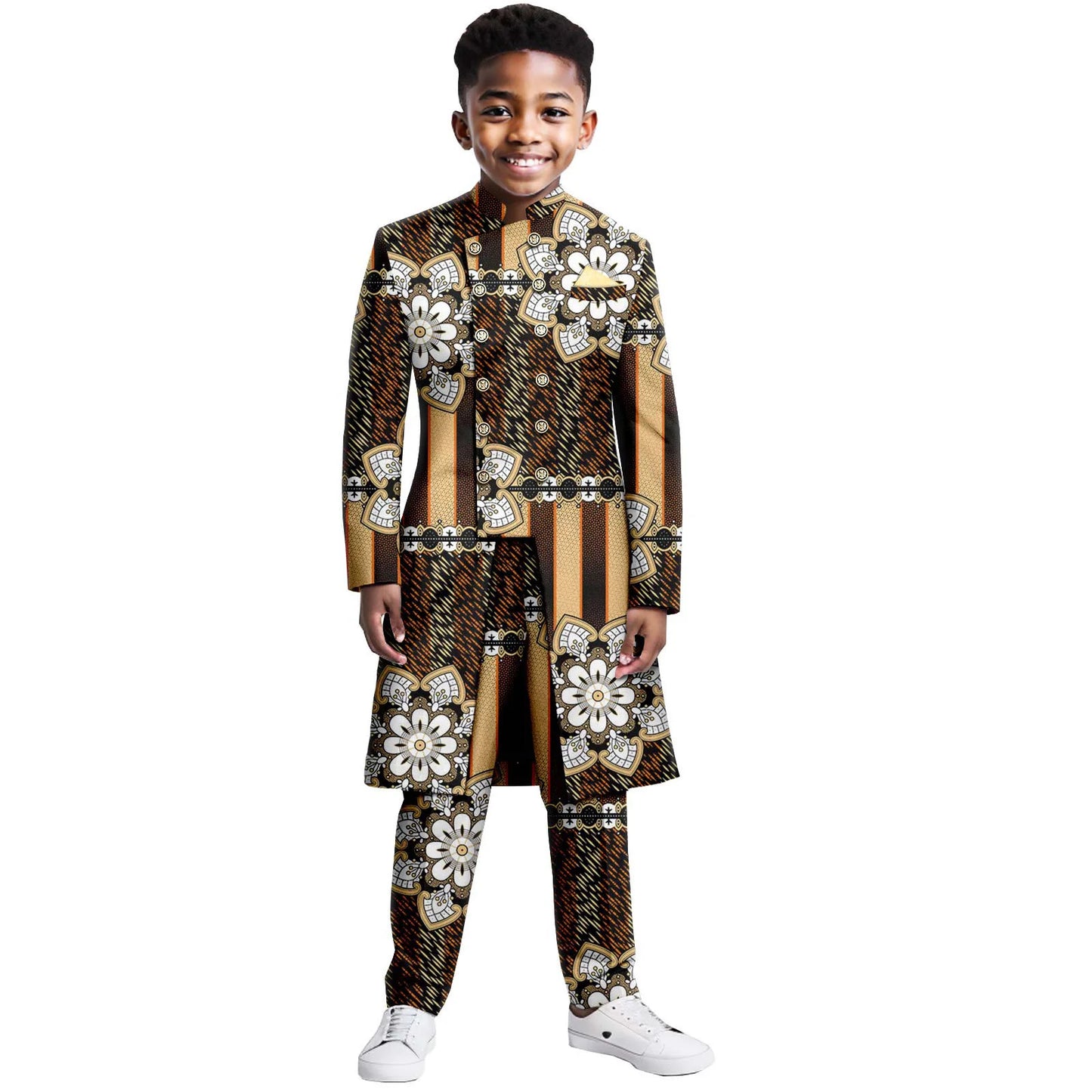 Boys Suits Wedding Tuxedo African Print Ankara Pure Cotton Jacket Pants 2 Piece Set Formal Party Fashion Dress Kids Blazer