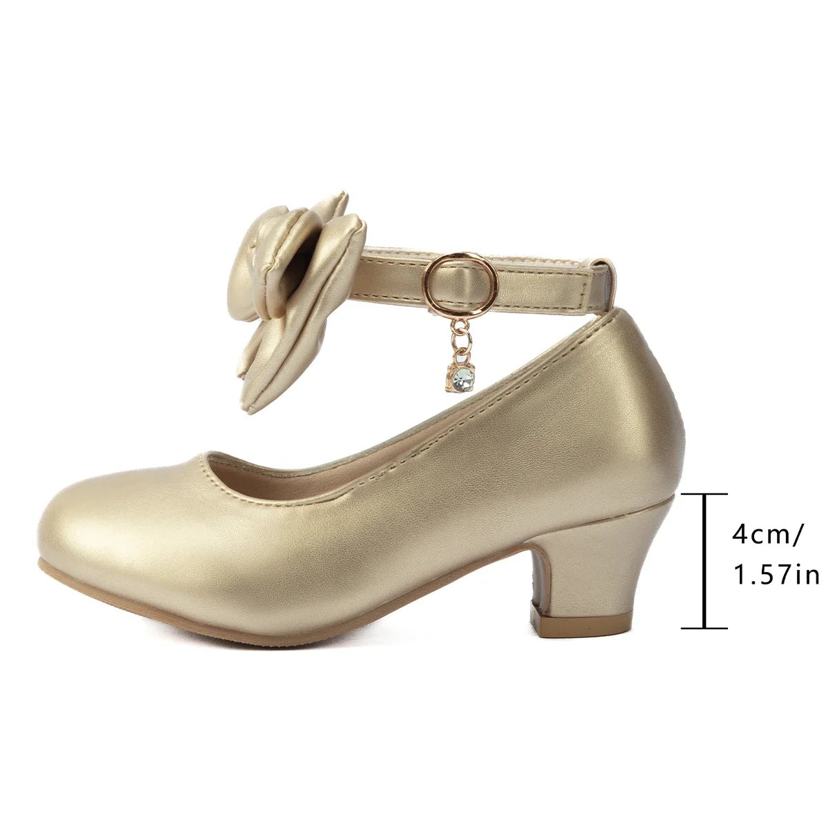 Kid Pump Shoes Girl Luxury Gold White Low Heel Dance Child Fashion Bowknot Ankle Strap Mary Janes Wedding Party Footwear