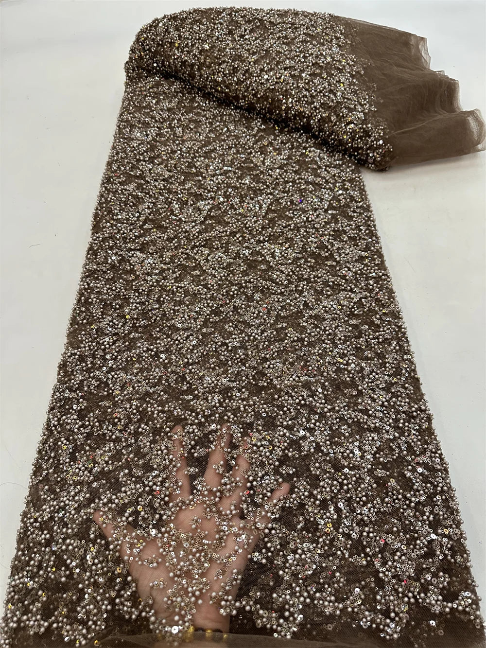 Fashion African Lace Fabric High Quality French Beaded Luxury Tulle Lace Nigerian Sequins Net Lace Fabric For Wedding Dress