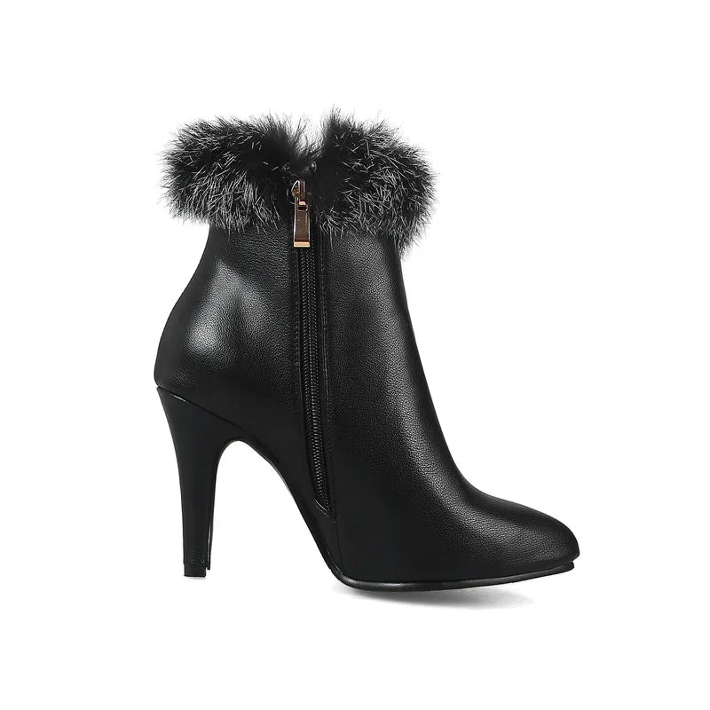 YMYECHIC Thin High Heel Ankle Boots Ladies Faux Fur Fringe Fashion Red White Black Party Wedding Shoes Women Booties Winter 2023