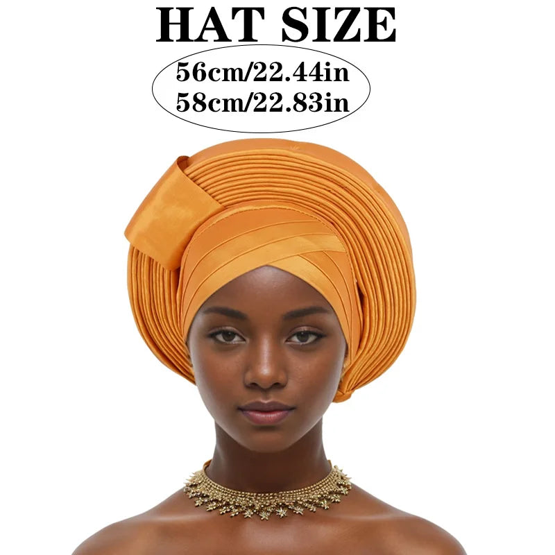 African Nigeria Bonnet Party Turban Pleated Turban Cap for Women Ready to Wear Aso Oke Already Made Auto Gele Headtie Head Wrap