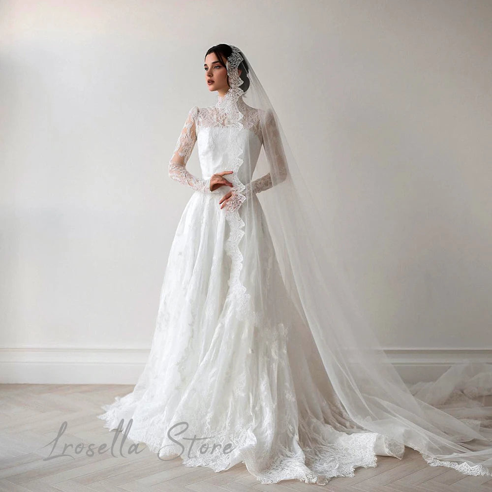 Lace Elegant Formal Gown Pretty A-Line Luxury Women Gala Princess Pleating International Court O-Neck civil wedding dress