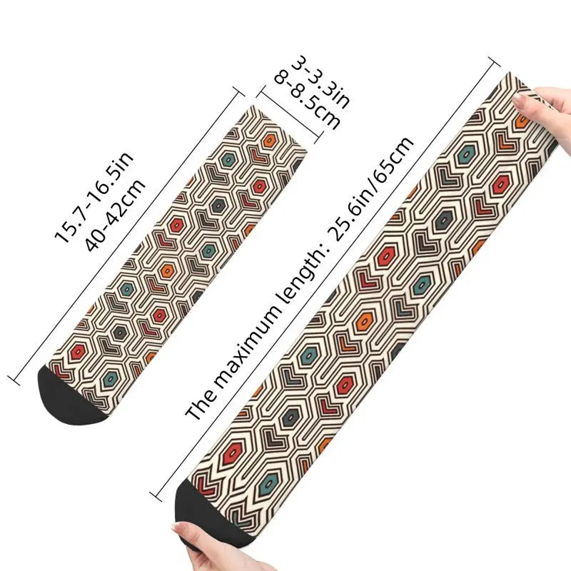 Colorful Ankara Geometric Pattern Socks for Men Women Stretchy Summer Autumn Winter African Ethnic Tribal Art Crew Socks