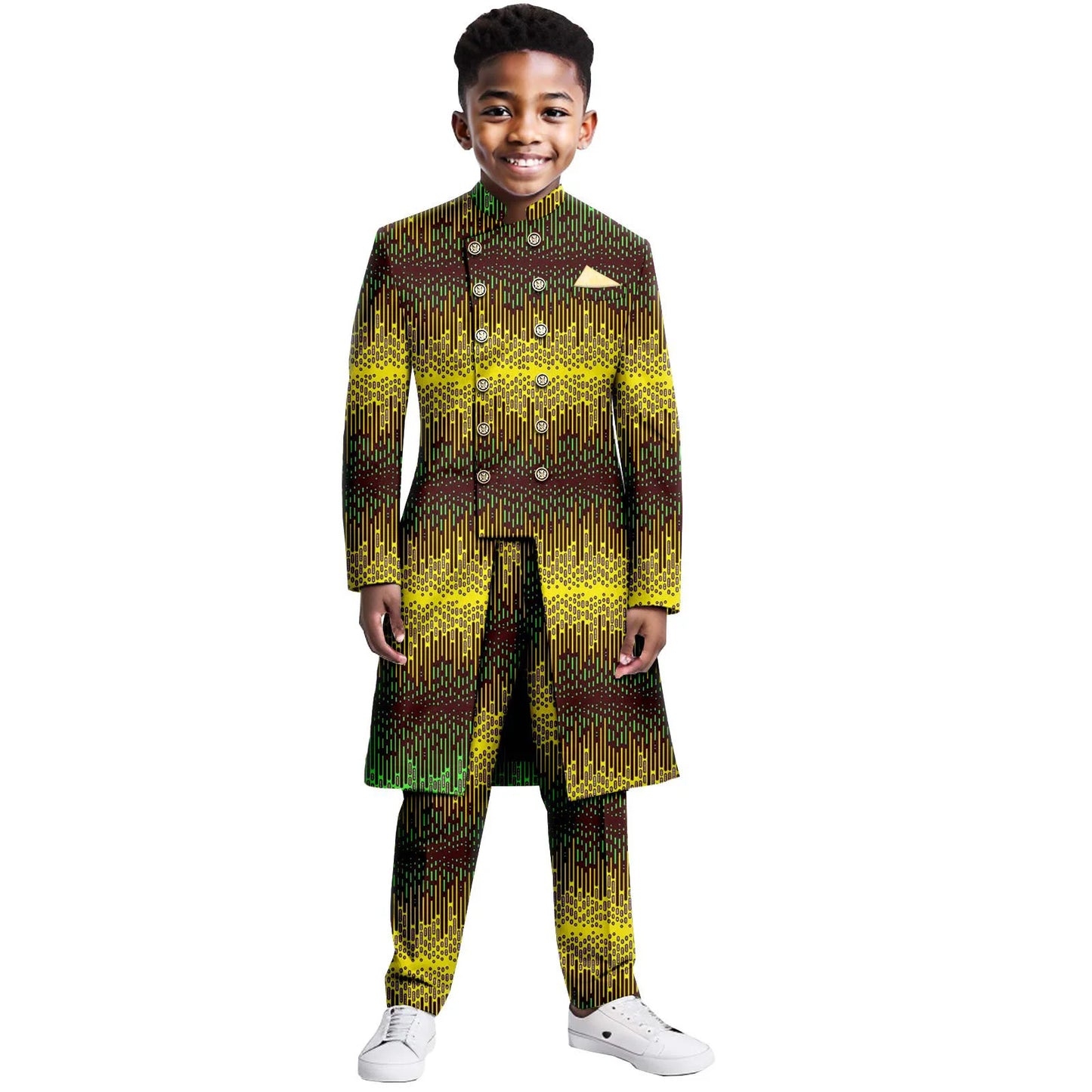 Boys Suits Wedding Tuxedo African Print Ankara Pure Cotton Jacket Pants 2 Piece Set Formal Party Fashion Dress Kids Blazer