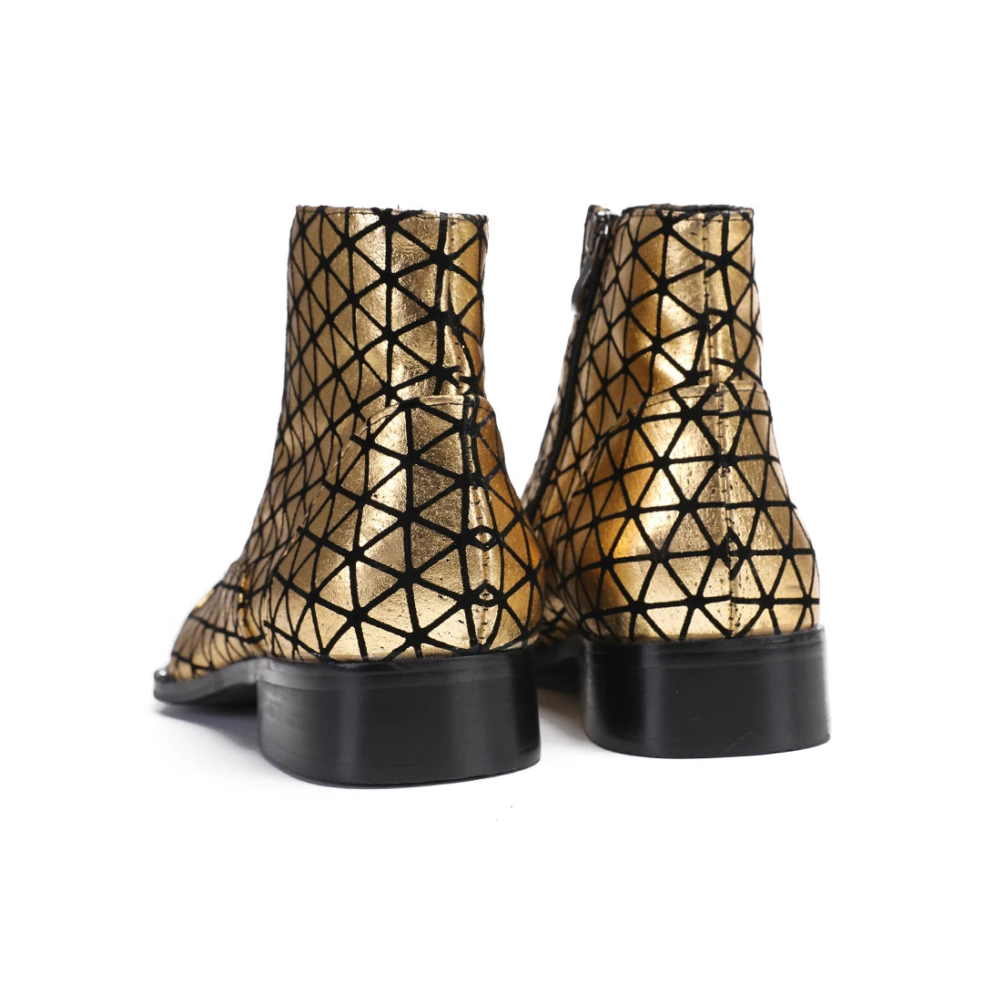 Luxury Gold Lace Up Men Short Boot Fashion Wedding Party Prom Ankle Boots Male Plus Size Nightcliub Business Ball Formal Shoes