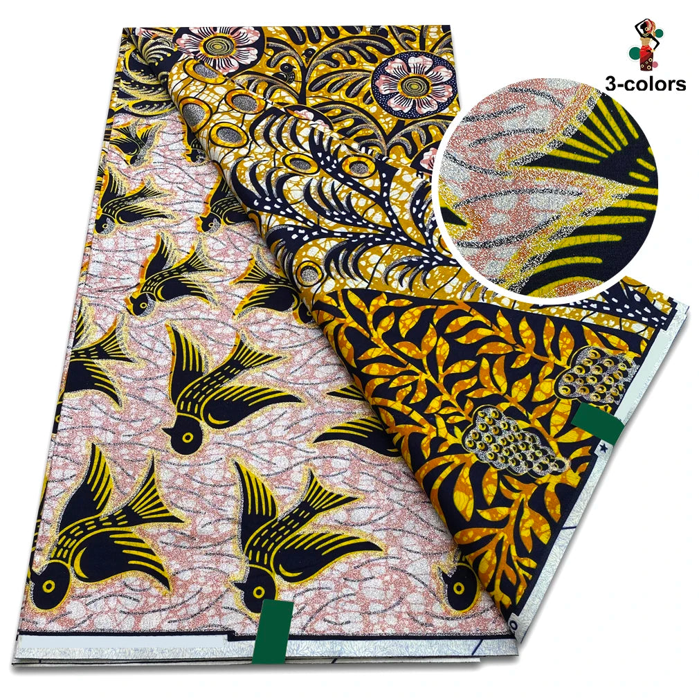 Grand Golden Fabric 100% Cotton Ankara Wax Fabric High Quality African Wax Print Fabric For Sewing 6 yards Gold Print Fabric