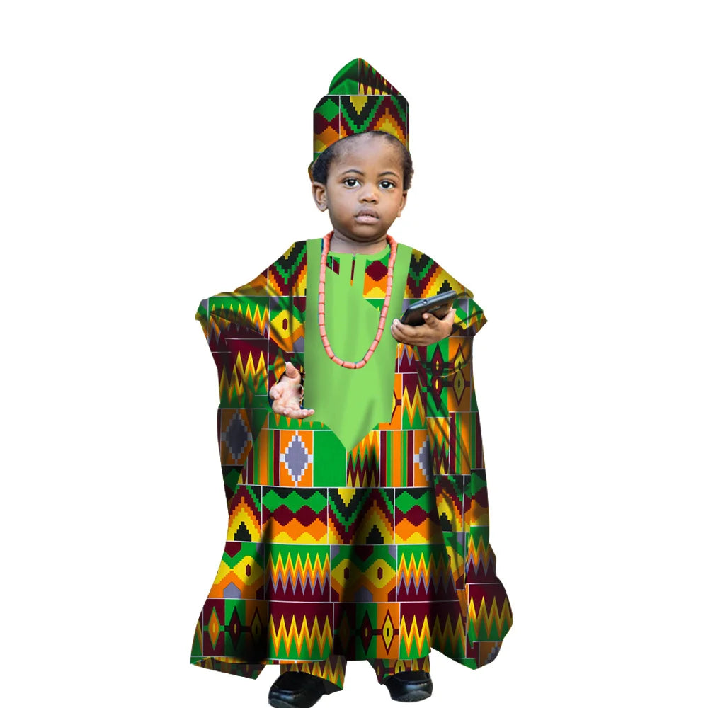 Fashion New African Tradition Clothes For Kids Boys Ankara Long Sleeve Tops Embroidery Dashiki Robe Shirt Pant Child Set Ramadan