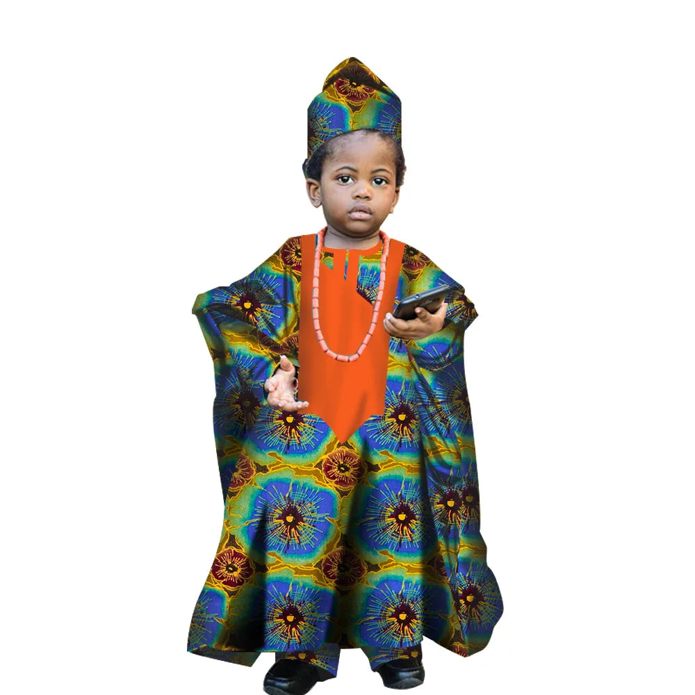 Fashion New African Tradition Clothes For Kids Boys Ankara Long Sleeve Tops Embroidery Dashiki Robe Shirt Pant Child Set Ramadan
