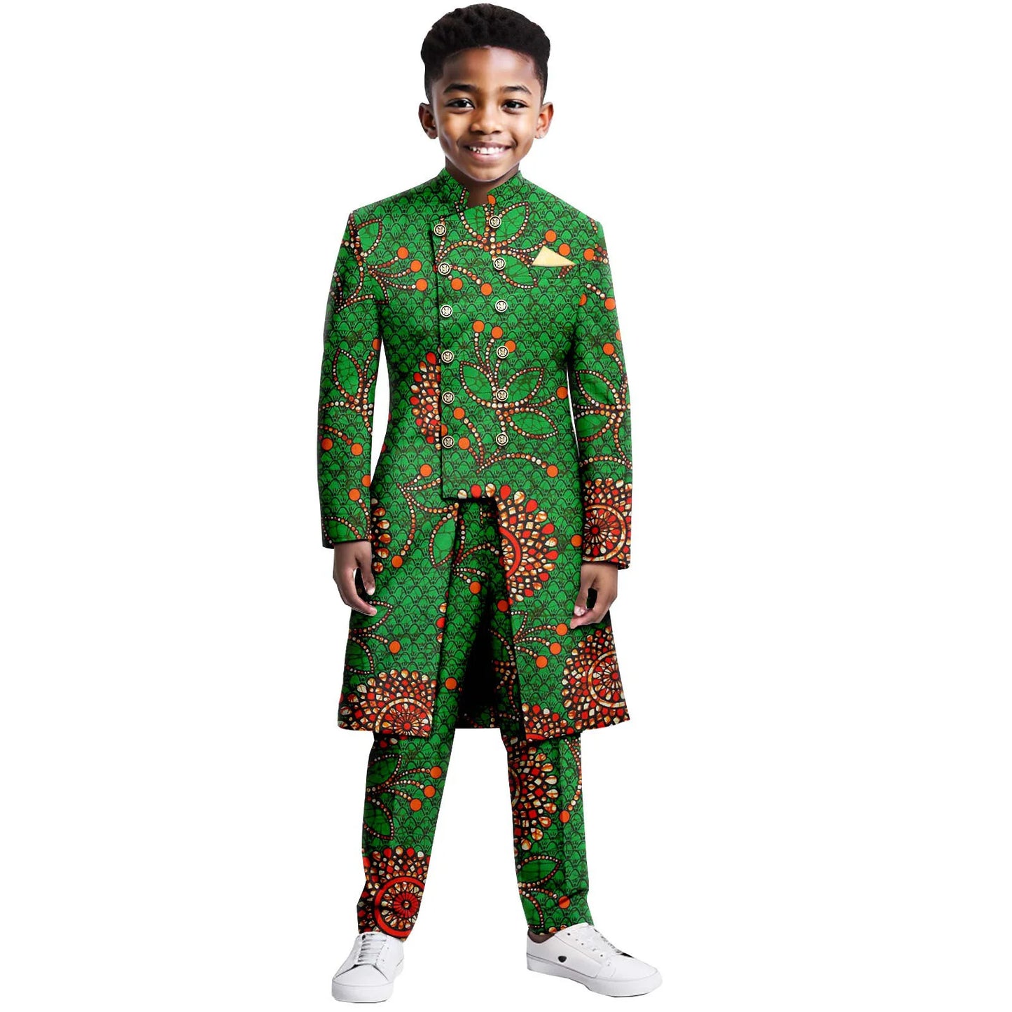 Boys Suits Wedding Tuxedo African Print Ankara Pure Cotton Jacket Pants 2 Piece Set Formal Party Fashion Dress Kids Blazer