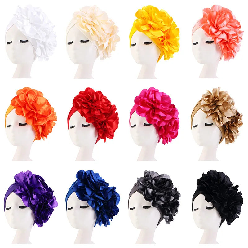 Big Flower India Hat Women's Turban Caps African ASO Oke Headtie Female Headscarf Bonnet Muslim Head Wraps