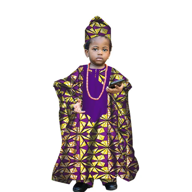 Fashion New African Tradition Clothes For Kids Boys Ankara Long Sleeve Tops Embroidery Dashiki Robe Shirt Pant Child Set Ramadan