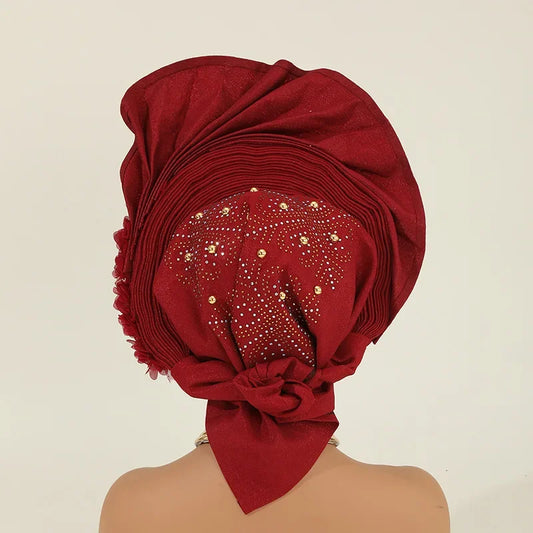 African Auto Gele Headtie Turban Cap for Women Hat Already Made 2025 Aso Oke Wedding Bonnet Head Wrap Bonnet Hijab Flower Beaded