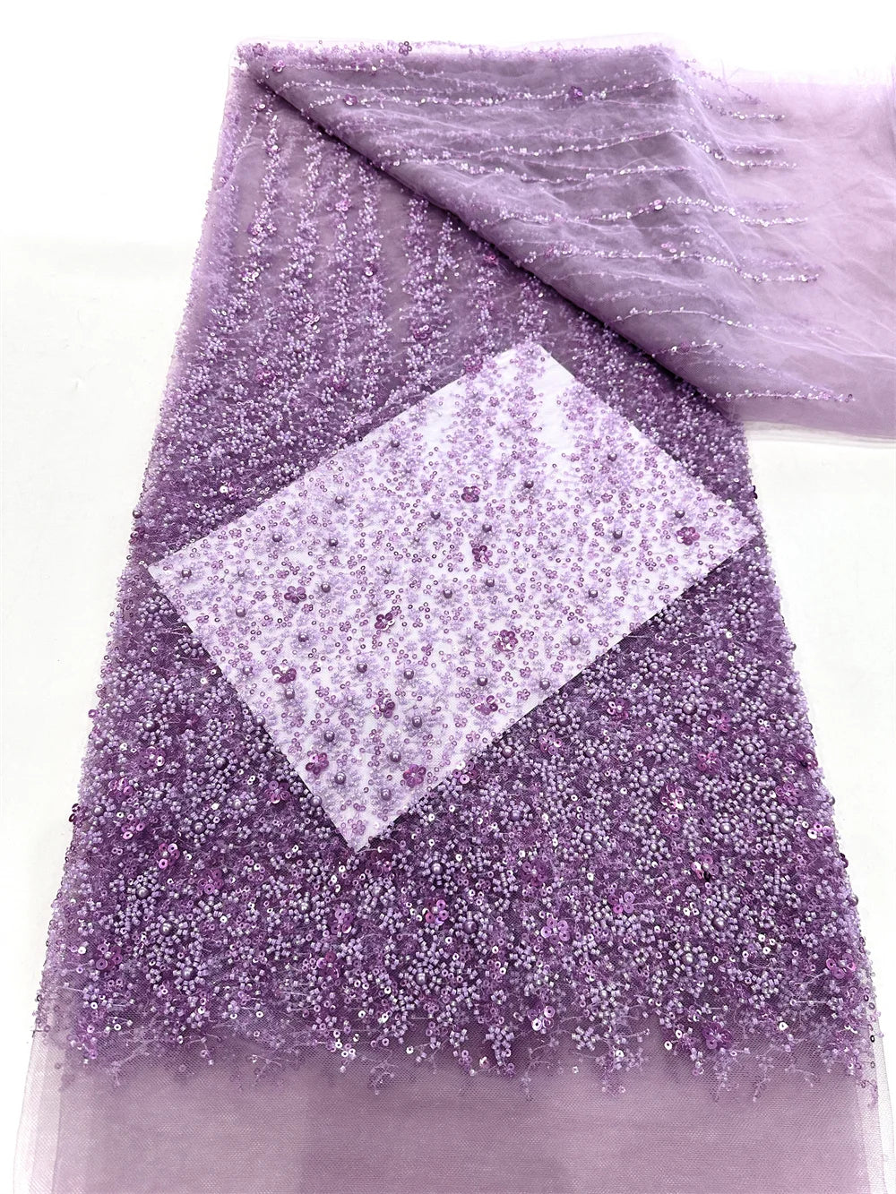 Luxury Bule Sequins Tube Beads Lace Fabric For Wedding 2025 New Design French African Tulle Mesh Lace For Evening Dress ST57AJN2