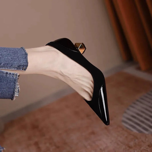 2023 New Fashion Elegant Women's High Heels Pointed Toe Shoes for Women Metal Mid Heel Party Dress Shoes Female Zapatos De Mujer