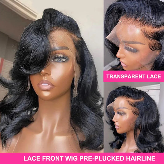 Brazilian Short Bob 13x4 HD Transparent Lace Front Wig Body Wave Lace Closure Human Hair Wavy 4x4 Closure Wig For Black Women