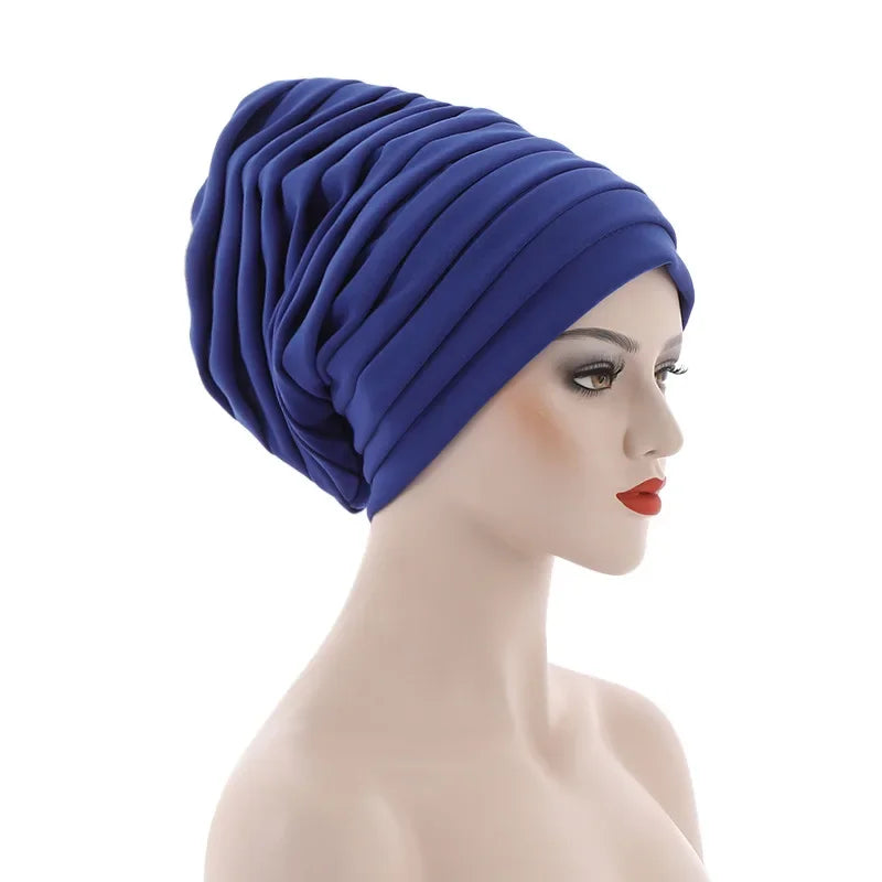 New Candy Color Head Wraps Muslim Hijab Bonnets Fashion Headwear Pleated Turban Cap for Women African Auto Geles Aso Oke Headtie