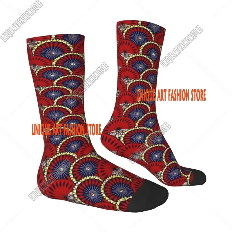 Fashion Printed Ankara Dutch Wax Print Socks for Men Women Male Stretch Summer Autumn Winter African Patterns Crew Socks
