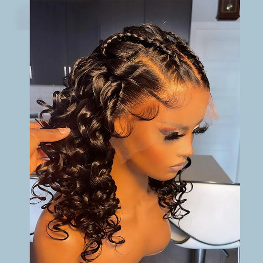 Preplucked Synthetic Soft 26Inch Long Black Curly 180Density Deep Wave Lace Front Wig For African Women Babyhair Daily Cosplay