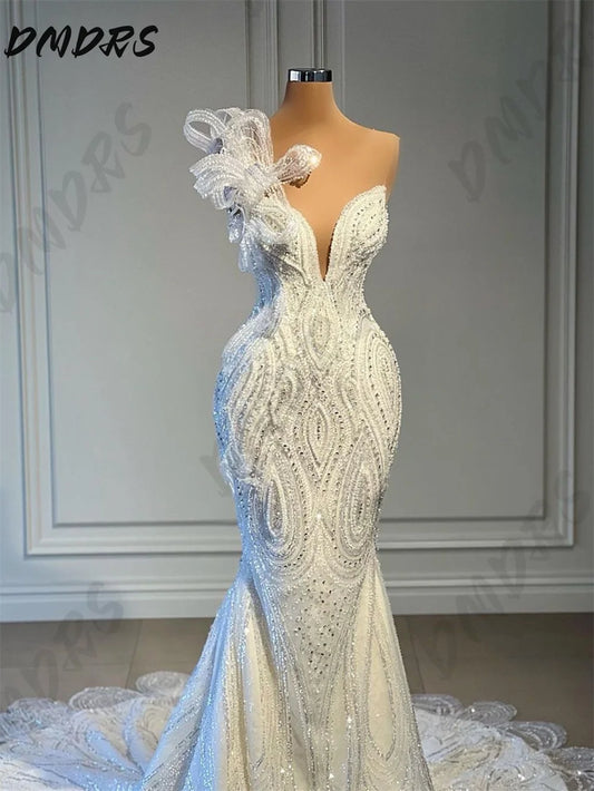 Luxurious Bridal Gown Elegant Mermaid Bridal Dress Shiny Beaded Lace Formal Gowns Prom Dress Vestidos De Novia