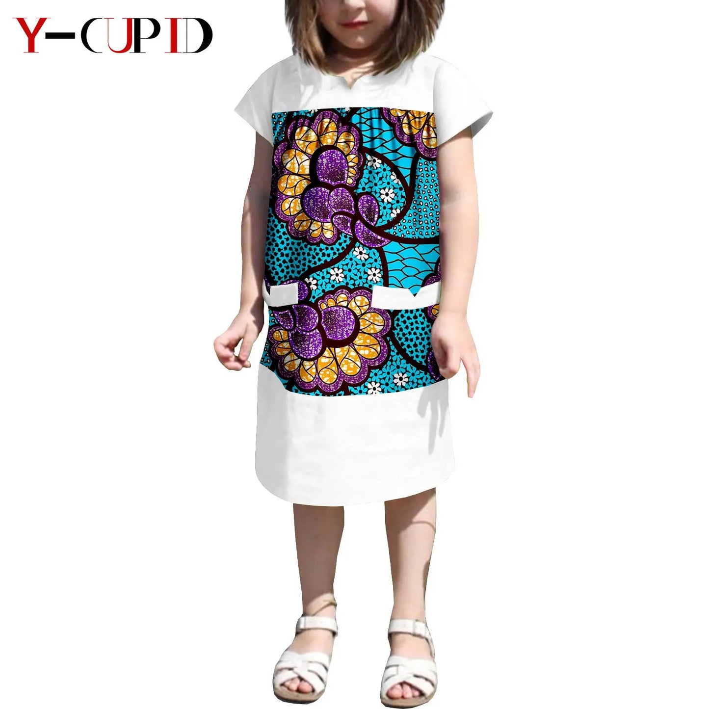 African Clothes Dashiki Summer Cotton Print Loose Girls Dresses Kids Children Ankara Outfits Bazin Riche Patchwork Dress 2445007