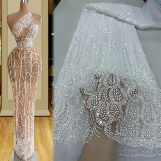 Luxurious Peach Nigerian Handmade Beaded French Lace High Quality Sequins Embroidery African Net Lace Fabric Dress Wp658-1