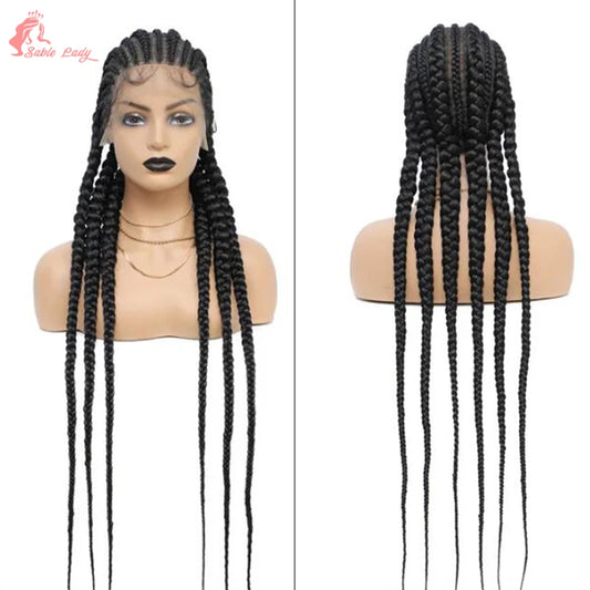 36" Full Lace Box Braiding Wigs Synthetic Lace Front Wigs Cornrows Braided Wigs Knotless Jumbo Braided Wigs For Black Women